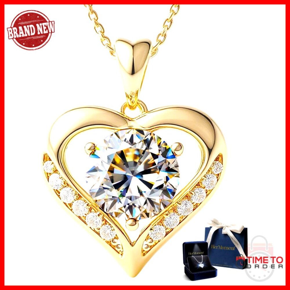 Moissanite Heart Necklace 14k Gold Pendant Elegant Anniversary Gift For Women